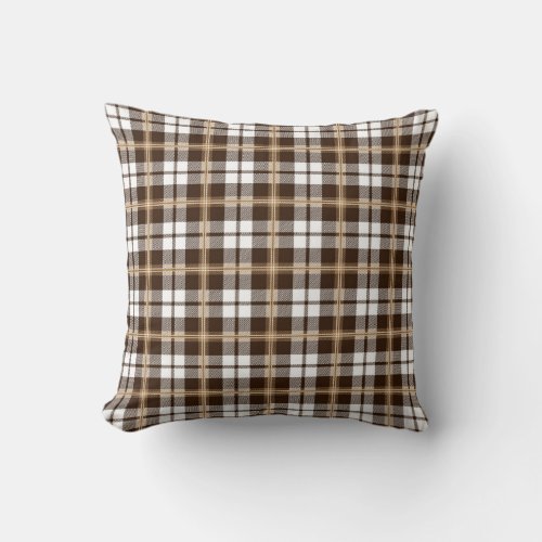 Brown Tartan Plaid Scottish Pattern Throw Pillow