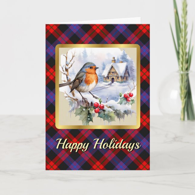 Brown Tartan w/Robin Personalized  Card (Front)