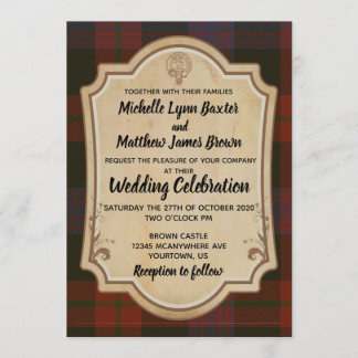 Brown Tartan Wedding Invitation