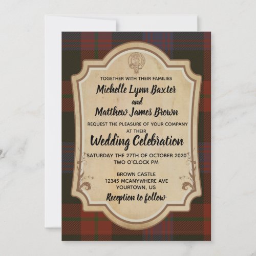 Brown Tartan Wedding Invitation
