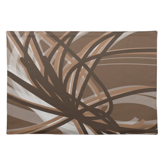 Brown Taupe & Beige Artistic Abstract Ribbons Cloth Placemat (Front)