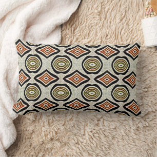 Brown Taupe Beige Orange Hip Orient Bali Art Lumbar Pillow