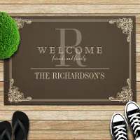 https://rlv.zcache.com/brown_taupe_corner_flourish_frame_custom_monogram_doormat-r_d9ijh_200.webp