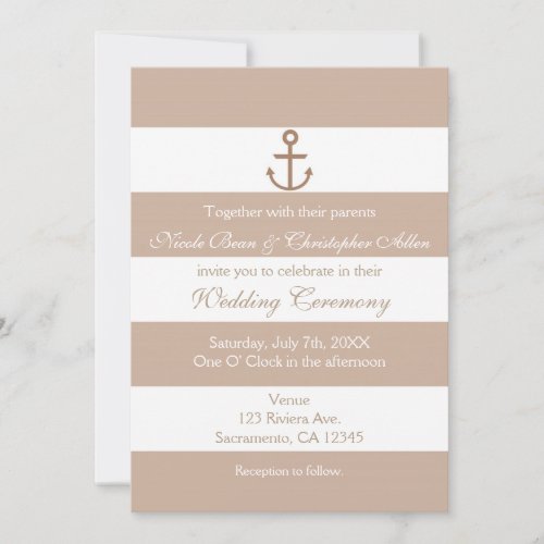 Brown Taupe  White Striped Anchor Invitations