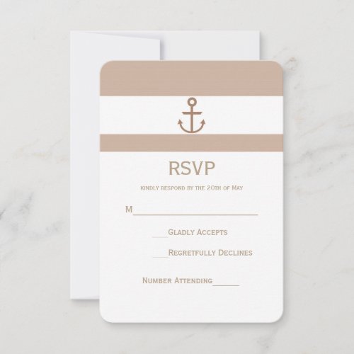 Brown Taupe  White Striped Anchor RSVP Card