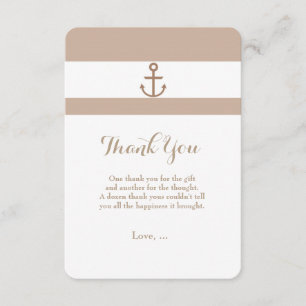 Brown Taupe & White Striped Anchor Thank You Card