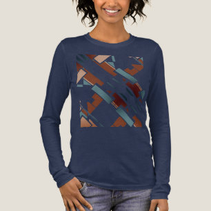 Brown Teal Beige Diagonal Southwest Art Look Motif Tri-Blend Shirt