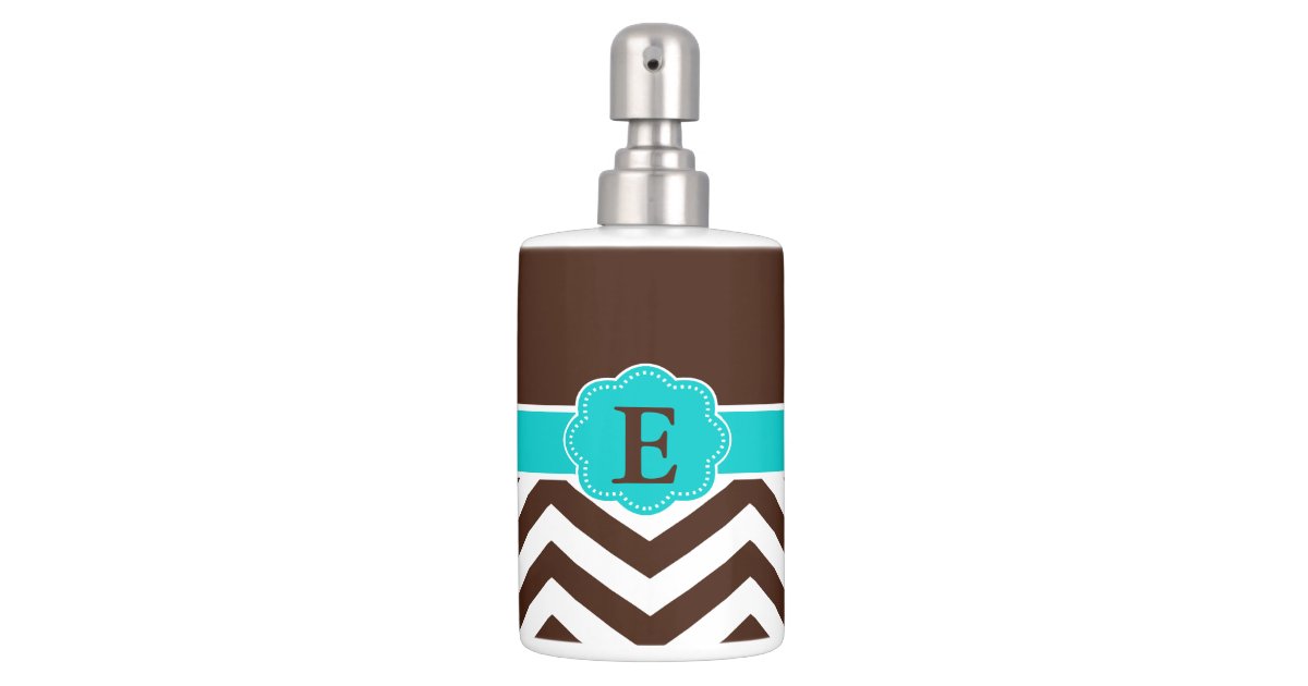 Brown Teal Blue Chevron Monogram Toothbru Soap Dispenser Toothbrush Holder Zazzle Com
