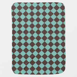 Brown Teal Checker Diamond Pattern Baby Blanket