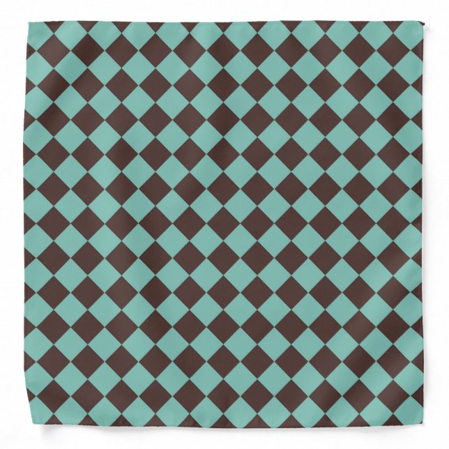 Brown Teal Checker Diamond Pattern  Bandana (Front)