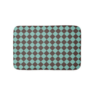 Brown Teal Checker Diamond Pattern Bath Mat