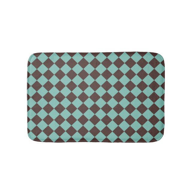 Brown Teal Checker Diamond Pattern  Bath Mat (Front)