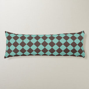 Brown Teal Checker Diamond Pattern Body Pillow