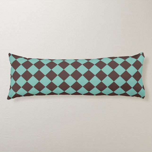 Brown Teal Checker Diamond Pattern  Body Pillow (Front)