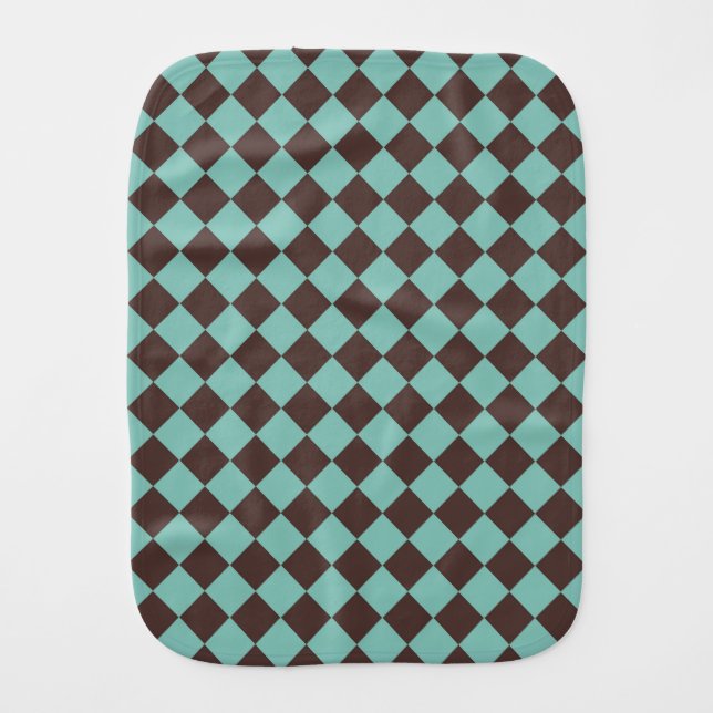 Brown Teal Checker Diamond Pattern Burp Cloth (Front)