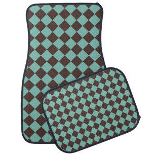 Brown Teal Checker Diamond Pattern Car Floor Mat