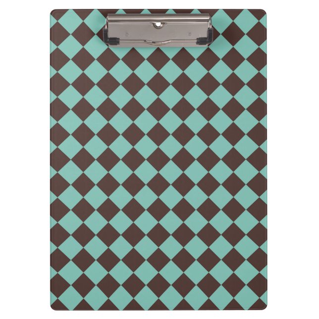 Brown Teal Checker Diamond Pattern  Clipboard (Front)