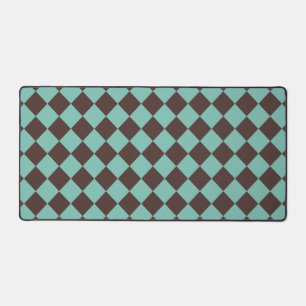 Brown Teal Checker Diamond Pattern Desk Mat