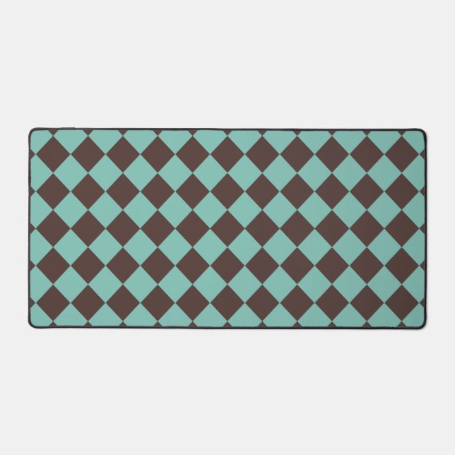 Brown Teal Checker Diamond Pattern  Desk Mat (Front)