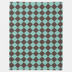 Brown Teal Checker Diamond Pattern Fleece Blanket