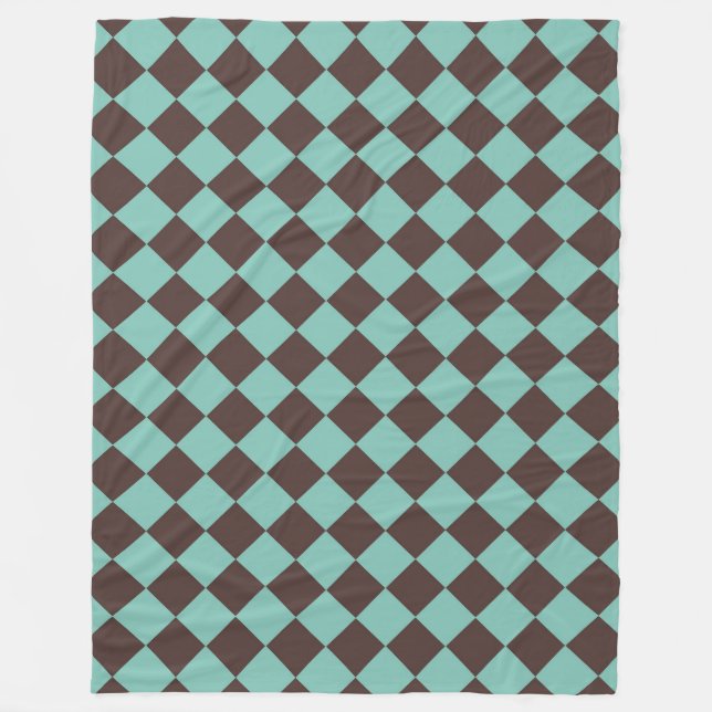 Brown Teal Checker Diamond Pattern Fleece Blanket (Front)