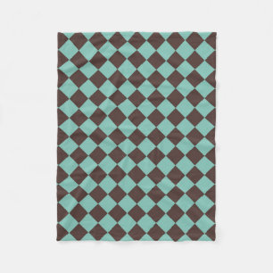 Brown Teal Checker Diamond Pattern Fleece Blanket