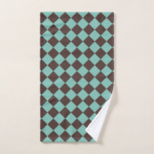 Brown Teal Checker Diamond Pattern  Hand Towel