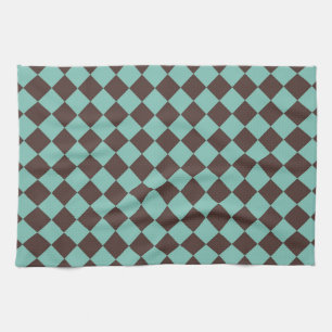 Brown Teal Checker Diamond Pattern  Kitchen Towel