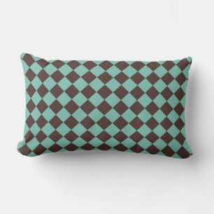 Brown Teal Checker Diamond Pattern  Lumbar Pillow