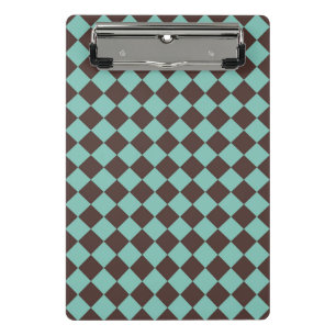 Brown Teal Checker Diamond Pattern Mini Clipboard