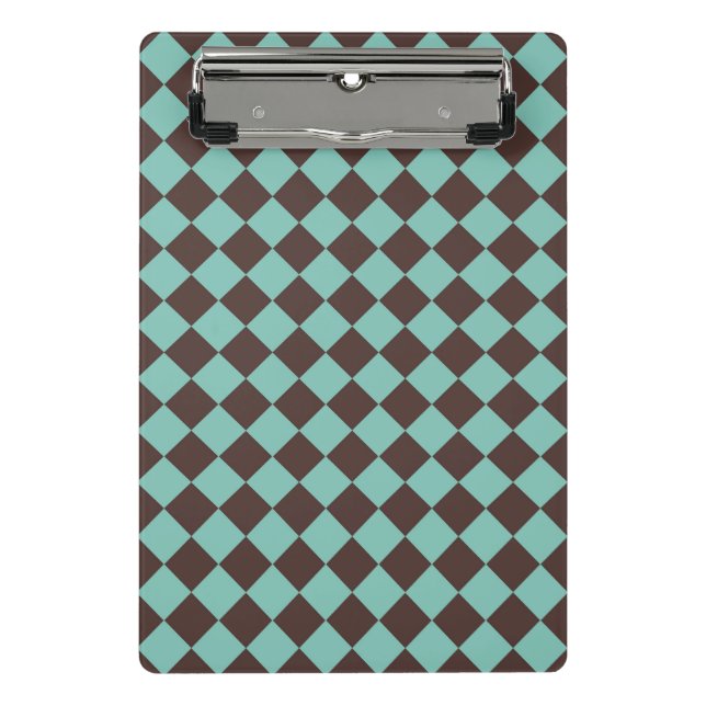 Brown Teal Checker Diamond Pattern  Mini Clipboard (Front)