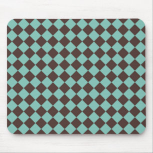 Brown Teal Checker Diamond Pattern Mouse Pad