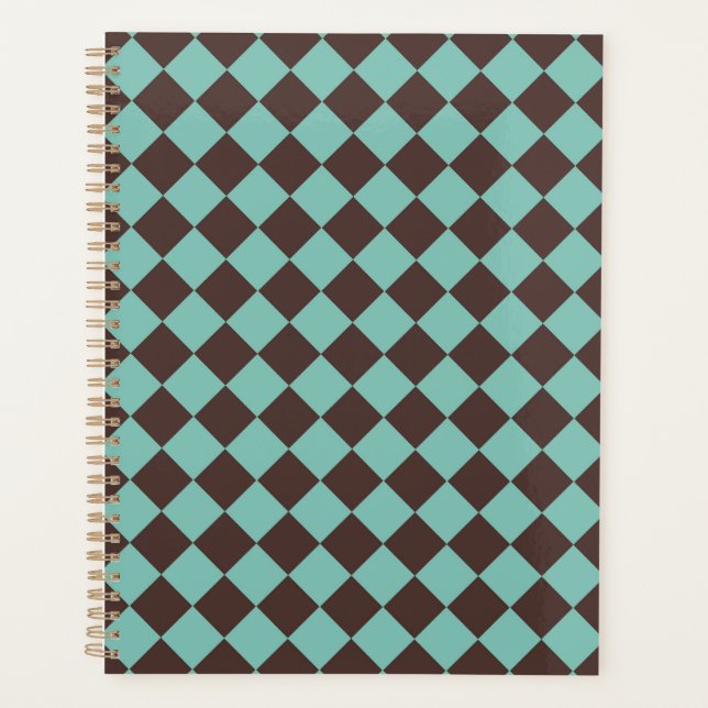 Brown Teal Checker Diamond Pattern  Planner (Front)