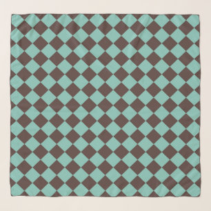 Brown Teal Checker Diamond Pattern Scarf