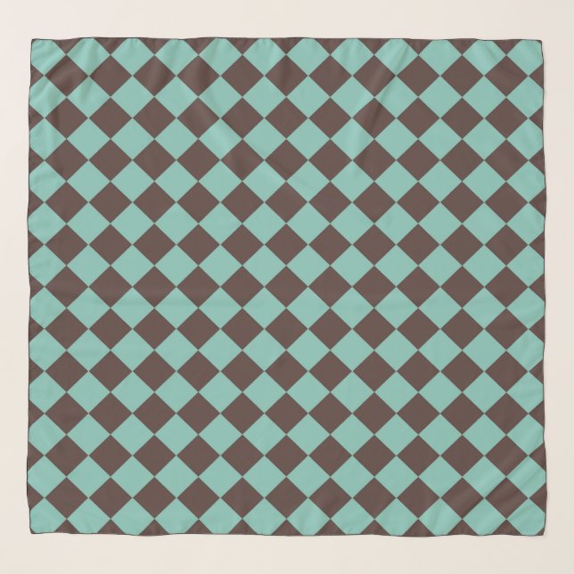 Brown Teal Checker Diamond Pattern Scarf (Front)