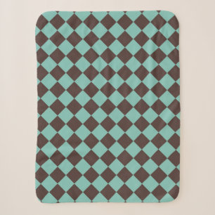 Brown Teal Checker Diamond Pattern Sherpa Blanket