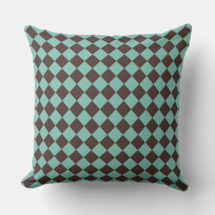 Brown Teal Checker Diamond Pattern  Throw Pillow