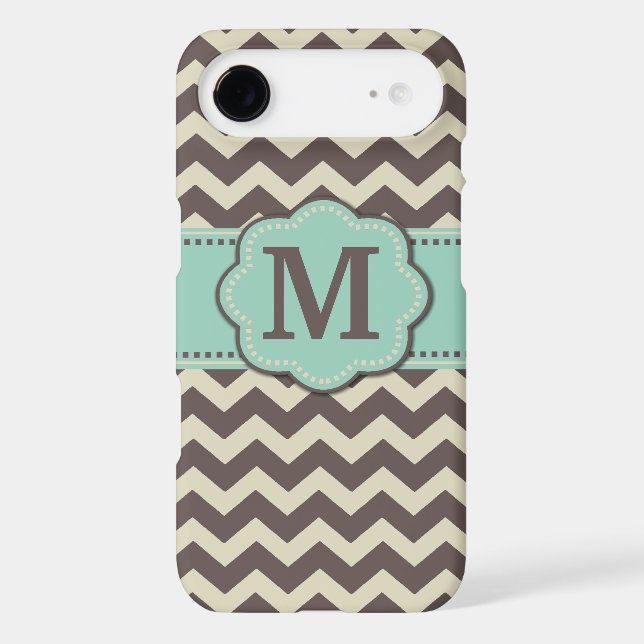 Brown Teal Chevron Monogram Case-Mate iPhone Case (Back)