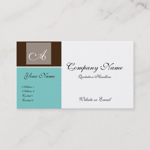 Customizable Brown &amp; Teal Chic Monogram Style Business Cards