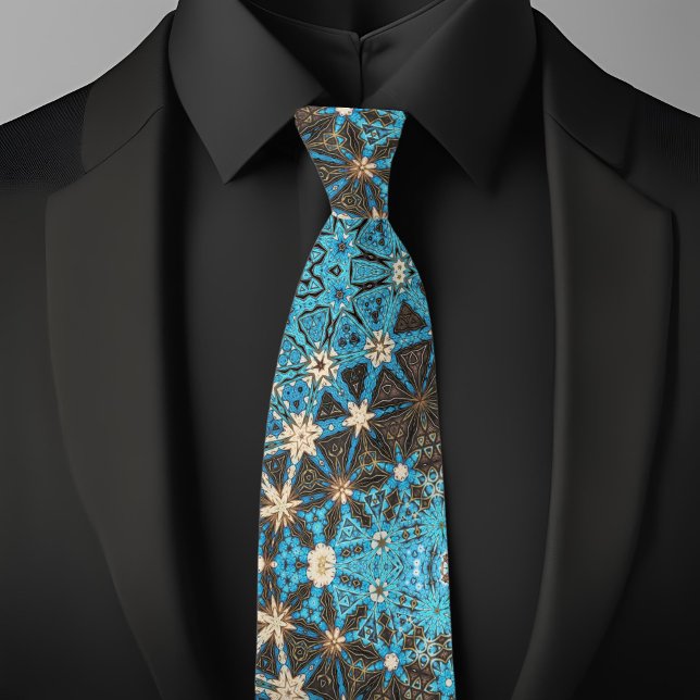 Brown Teal Cream Waves and Stars  Neck Tie (Creator Uploaded)