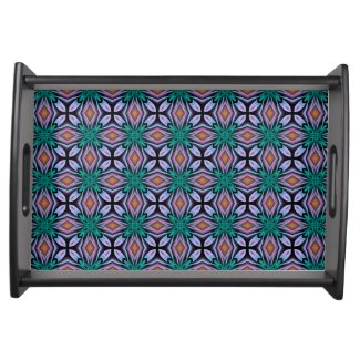 Brown Teal Diamond Floral Fractal Patter Serving Tray