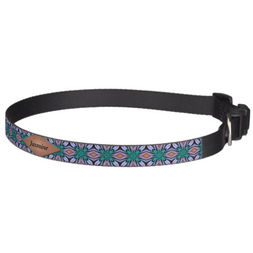 Brown Teal Diamond Fractal Pattern Custom Pet Collar