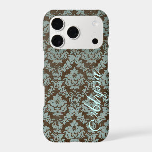 Brown/Teal Distressed Damask iPhone 17 Pro w/Name Case