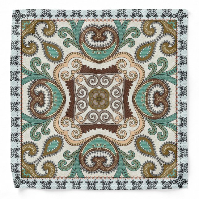 Brown Teal Green Stylish Southwestern  Bandana (Front)