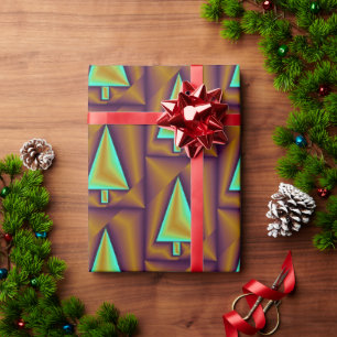 Brown Teal Metallic Trees Puffy Wrapping Paper