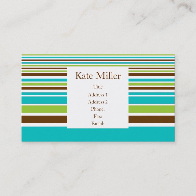 Brown Teal Olive Stripe Business Cards (Front)