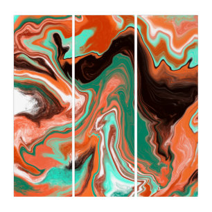 Brown, Teal, Orange Marble Fluid Art
