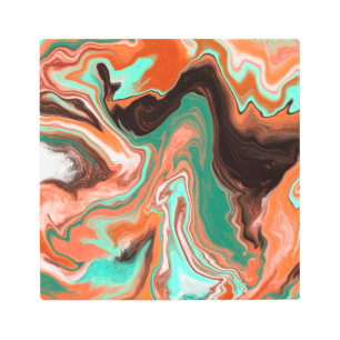 Brown, Teal, Orange Marble Fluid Art