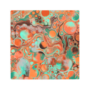 Brown, Teal, Orange Marble Fluid Art