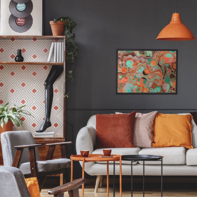 Brown, Teal, Orange Marble Fluid Art  Faux Canvas Print (Creator Uploaded)